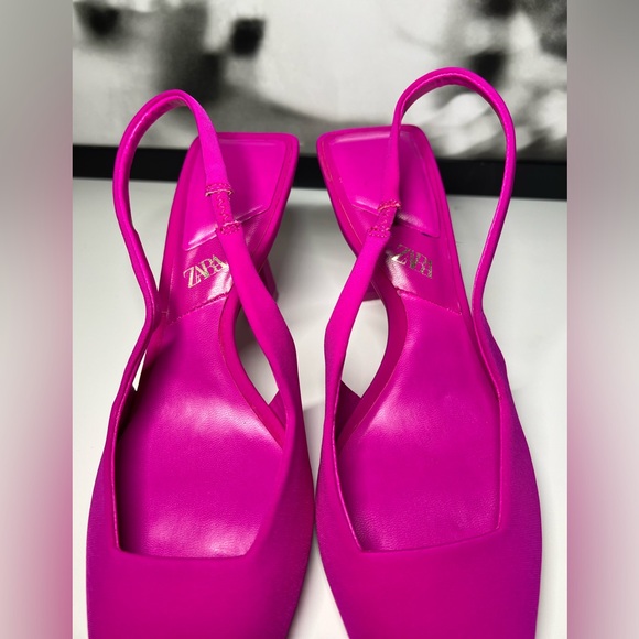 Zara Pointy Toe Slingback Pink Accent Heel Size 36 - Picture 7 of 10